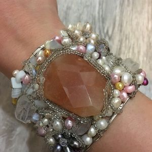 Gorgeous Cuff Bracelet w Freshwater Pearls & Stone